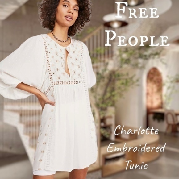 Free People Tops - FREE PEOPLE Charlotte Embroidered Swiss Dot Relaxed Tunic/Dress-SM NWT